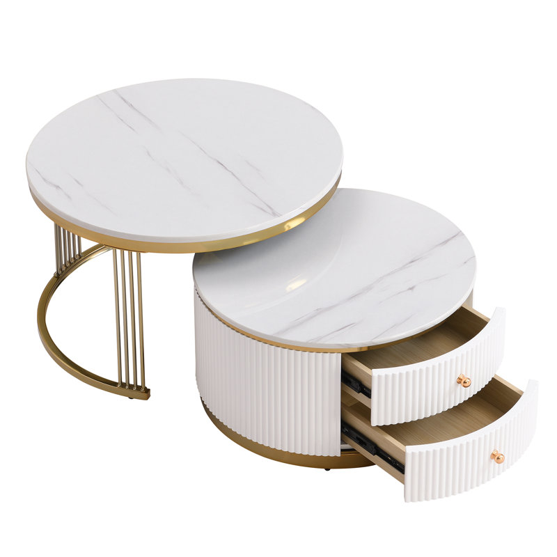 Table basse 2 pièces Modern Modern, Or + blanc