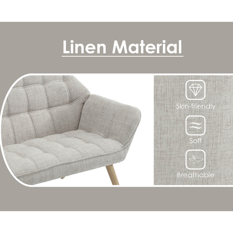 Priella Mid-Century Tufted Fabric Loveseat Sofa Upholstered Couch with Solid Wood Legs Compact Accent Chair for Living Room, Bedroom,Small Spaces