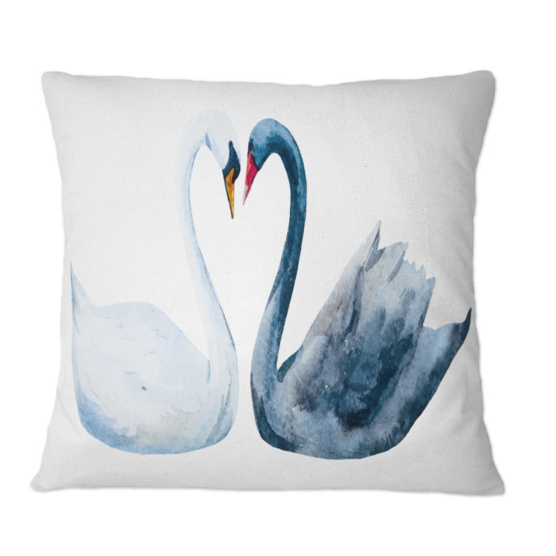 Cygnes en forme de cœur noir et blanc - coussin décoratif traditionnel, 16 po x 16 po