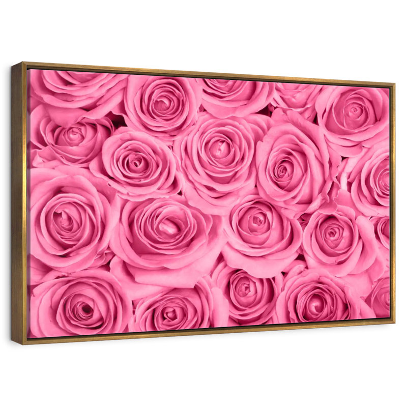 Fresh Pink Roses, Floating Frame Gold, 40" X 27"