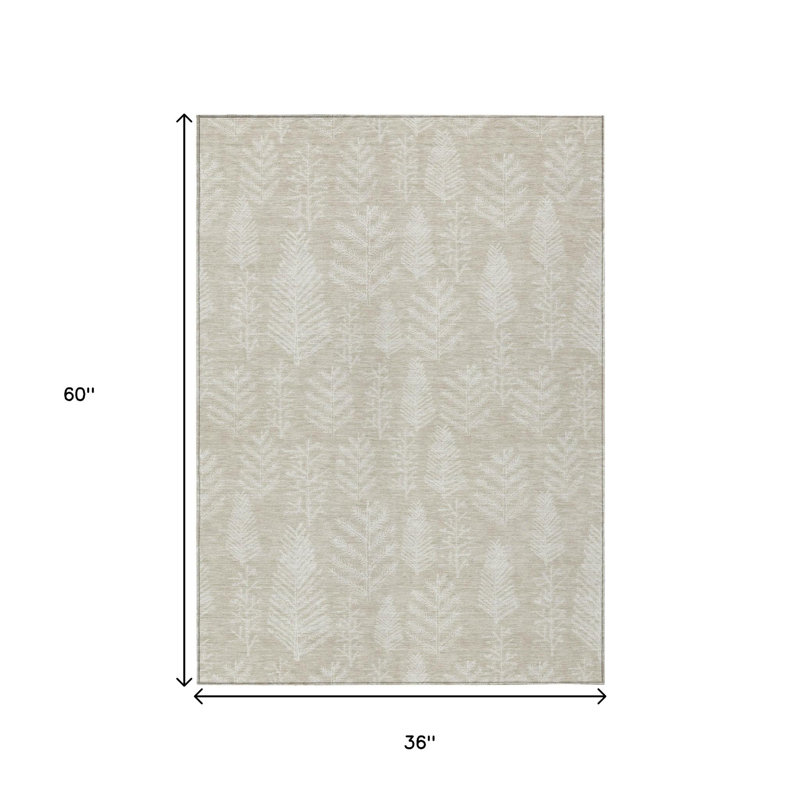 Tapis intérieur/extérieur lavable, beige et ivoire, motif d'arbre, 90 x 150 cm