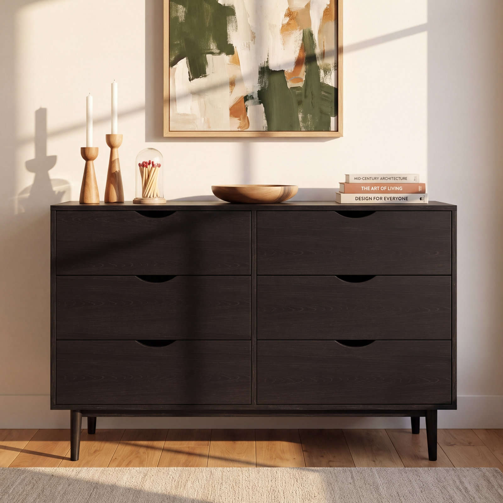 Indra 47.25 " Walnut Dresser Double Dresser, Black