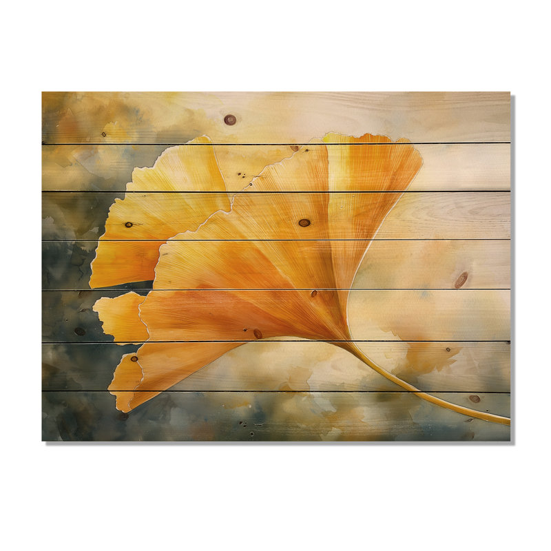 Golden Ginkgo Leaf I - feuilles, décoration murale en bois - sur bois de pin naturel, H 30 po x l 40 po