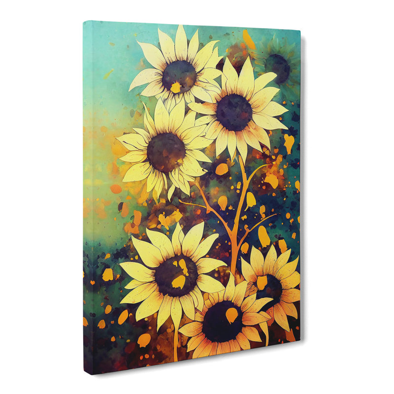 Strausstown Sunflower Paint Splatter Vol.2 - Wrapped Canvas Print, 60cm H x 40cm W