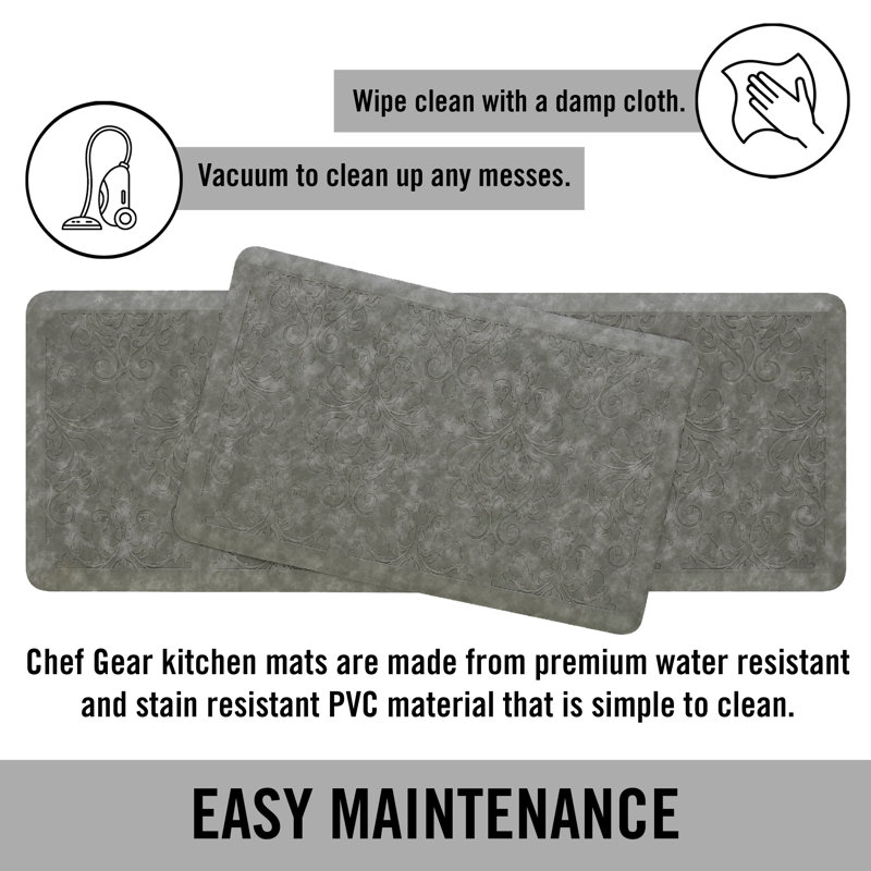 Light Gray Embossed Faux Leather Anti-Fatigue Kitchen Mat Set