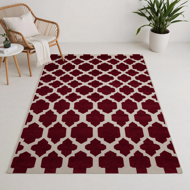 Trellis Red Indoor and Outdoor Area Rug, Rectangle 3' x 5'