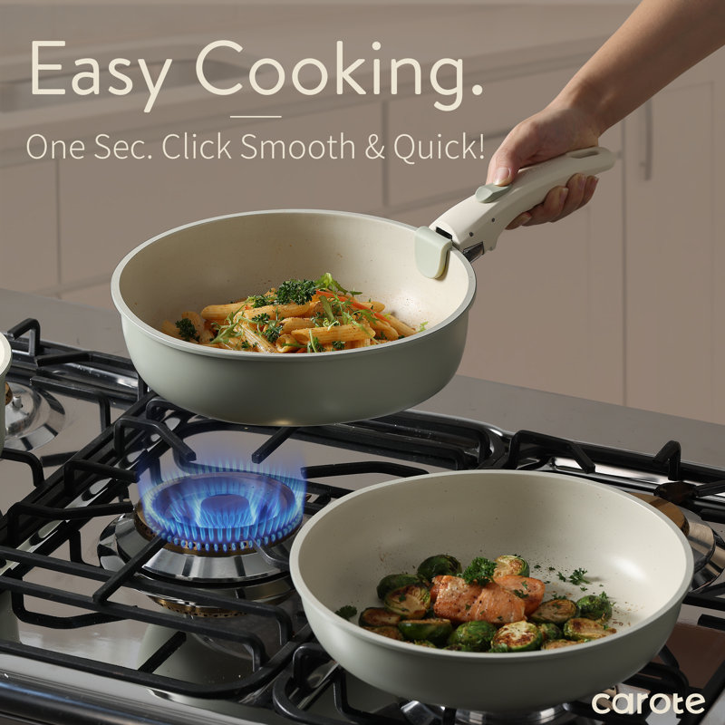 CAROTE 18-Piece Nonstick Cookware Set with Detachable Handle, Green