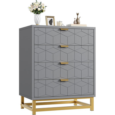 4 Drawer Dresser, Modern Storage Chest with Gold-Tone Handles for Bedroom & Entryway