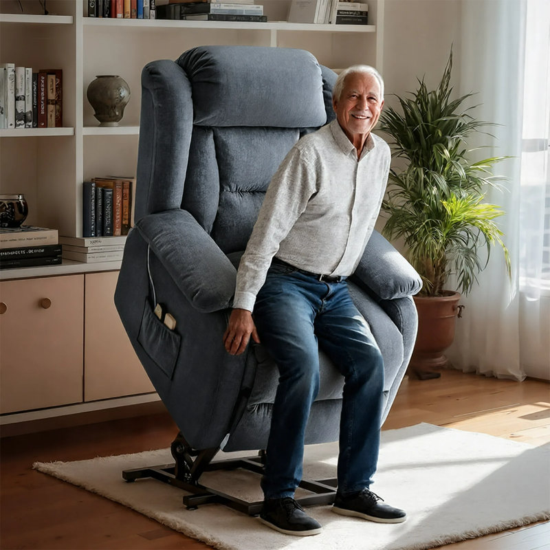 Power Lift Recliner with Heat and Massage, Infinite Position Adjustable, Side Pockets, Comfort Home Reclining Chair, Blue