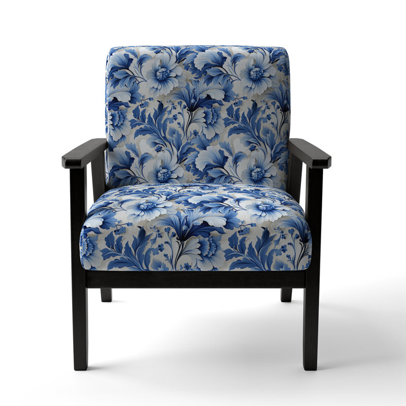 Chaise d'appoint florale Cobalt, Motif victorien de feuilles d'acanthe bleu de coba