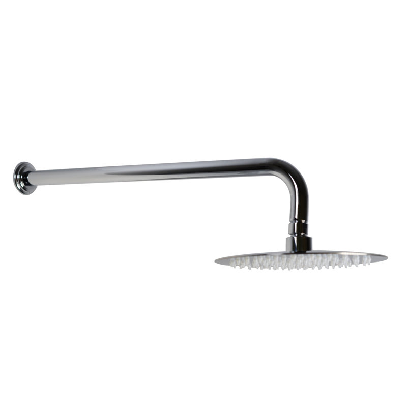 8" Round Thin Rainfall Shower Head with 1/2" IPS x 19" IPS Wall Mount 90-Degree Arm and Flange, Polished Chrome