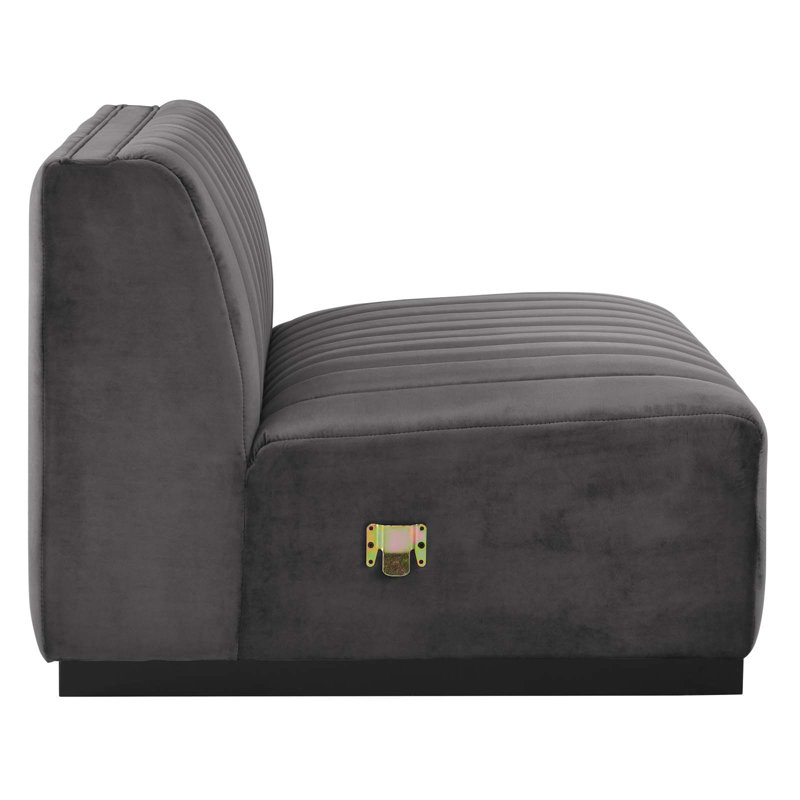 Gray Velvet Tufted Six-Piece Sectional with Ottoman