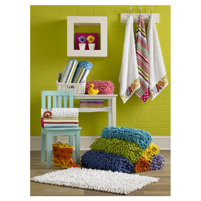 Orange Chenille Cotton Shag Bath Rug with Non-Slip Backing
