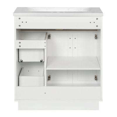 Meuble-lavabo de 30 pouces avec 2 portes, 2 tiroirs, tablette réglable, glissières cachées pour les tiroirs et charnières pour portes