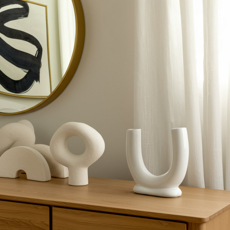Vases Stoneware Ceramic Sculptural Arch Tube Form Modern Single Decorative Accent Vase Contemporary Curved Ceramic Stoneware Vessel for Floral Display Abstract U-Shape Statement Vase Decor