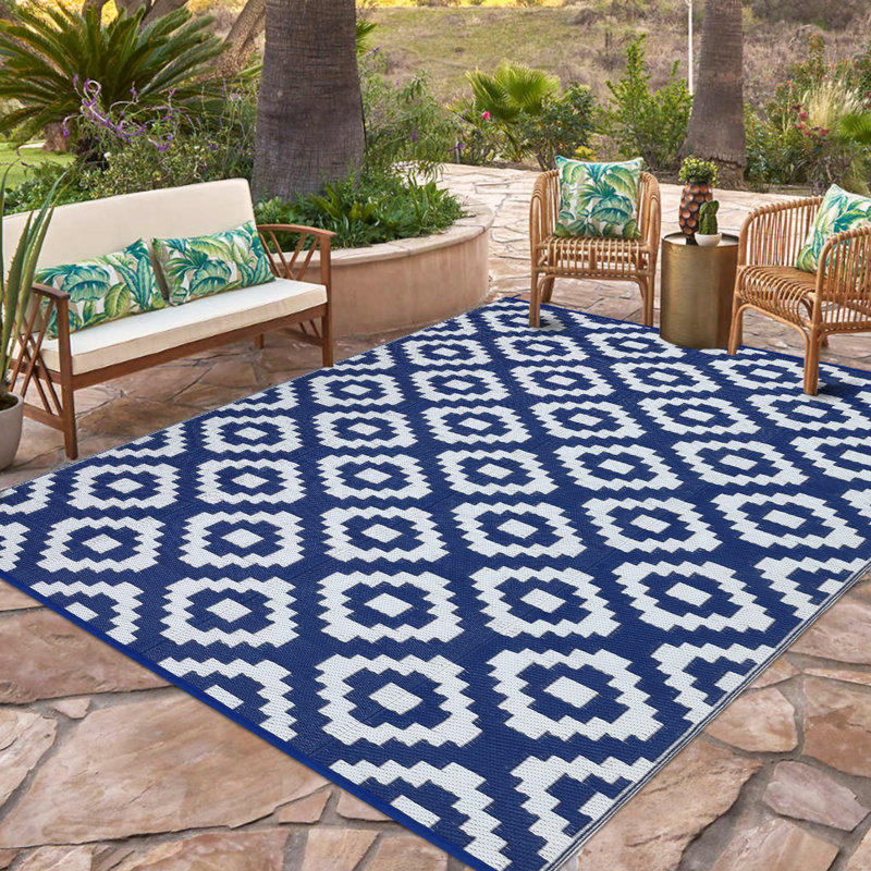 Tapis de paille en plastique à motif géométrique pour l'extérieur, Tapis de couloir 9 pi x 18 pi