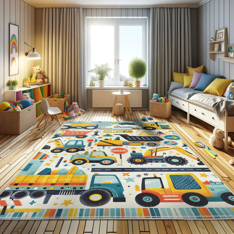Tapis décoratif à motif de véhicule en fibre de polyester à haute densité Ambesonne, Rectangle 4 pi x 5 pi 7 po