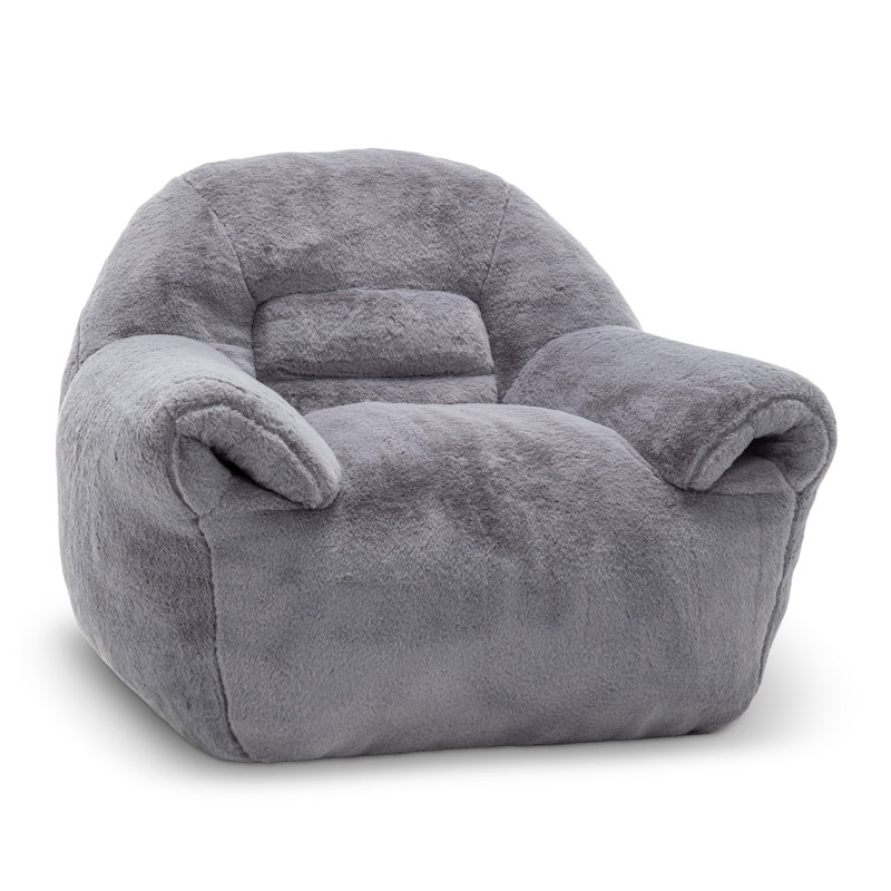 Compression 42.5" WVelvet Adult Bean Bag Chair With Storage Armrest, Gray Velvet