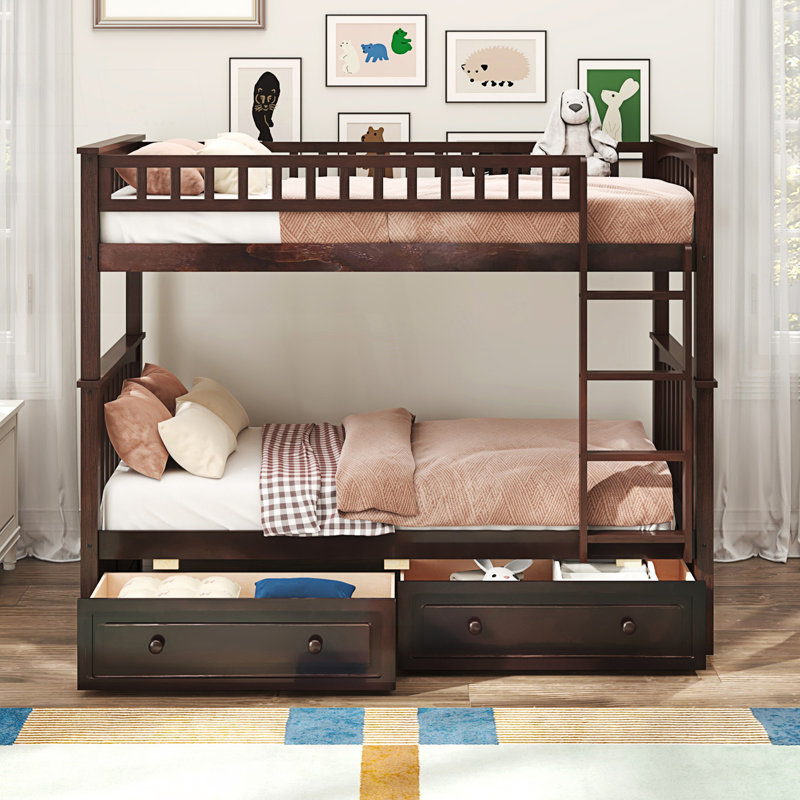 Twin Over Twin Bunk Bed With Drawers, Twin