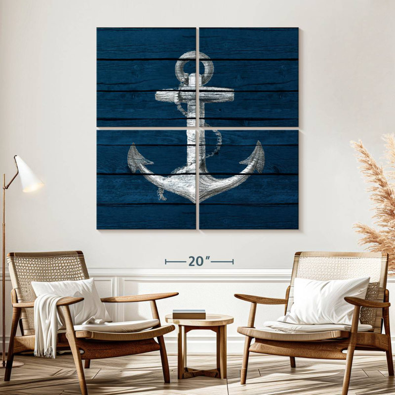 Aletra ancre sur bois bleu, H 57 po x l 57 po