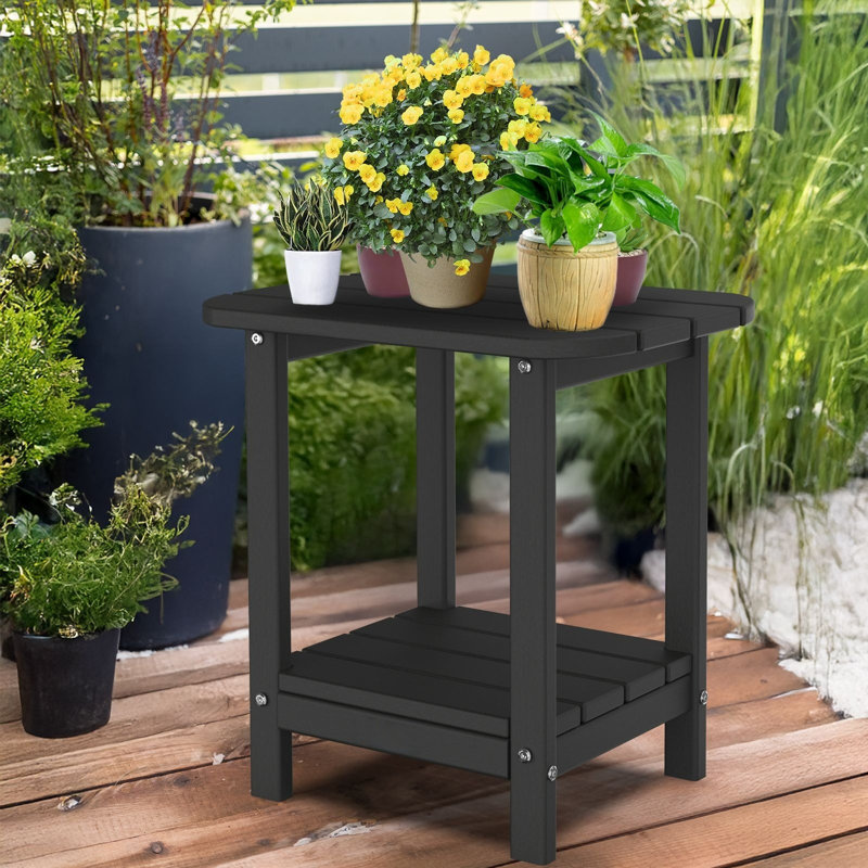 Sturdy Dual-Shelf HDPE Adirondack Side Table, Black