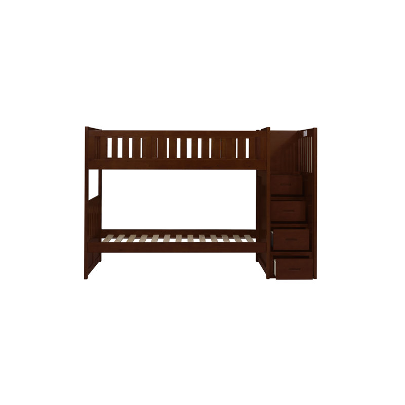 Ensemble de chambre avec rangement et marches d'escalier, Quatre pièces : lit, table de chevet, commode et