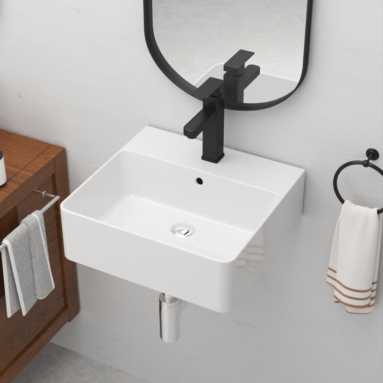 Dynasty 460mm x 420mm White Ceramic Rectangular Countertop and Wall Hung Basin Bathroom Sink with Overflow