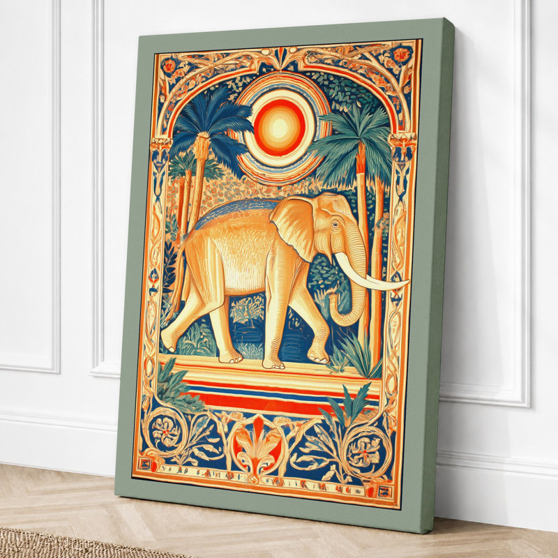 Golden Elephant Under Sun Art Deco - Print, 24x16 - 61.0 x 40.6 cm, Sage Border