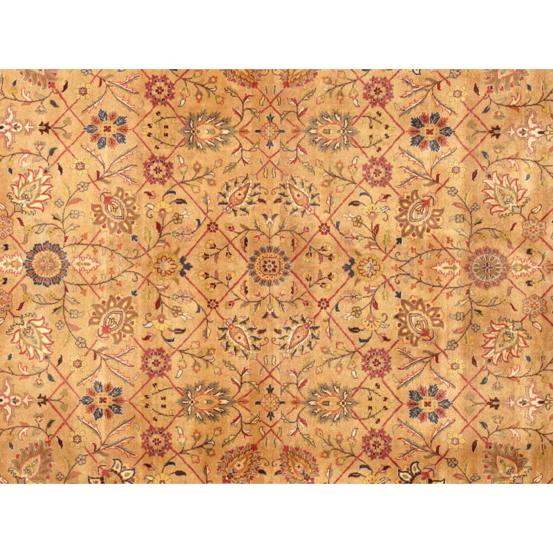 Tabriz Oriental Hand-Knotted Wool/Silk Beige/Rust/Navy Area Rug, Rectangle 7'11" x 10'