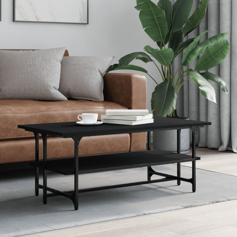 Elem Trestle Coffee Table with Storage, Black