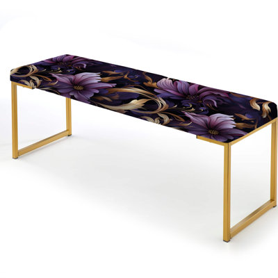 Glamorous Gold And Purple Damask Pattern II - Marble Upholstered Gold Bench by Design Art