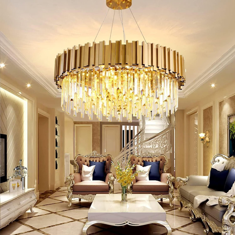Modern chandelier crystal light fixture, E14 lights for dining room Round Crystal(55cm), Gold