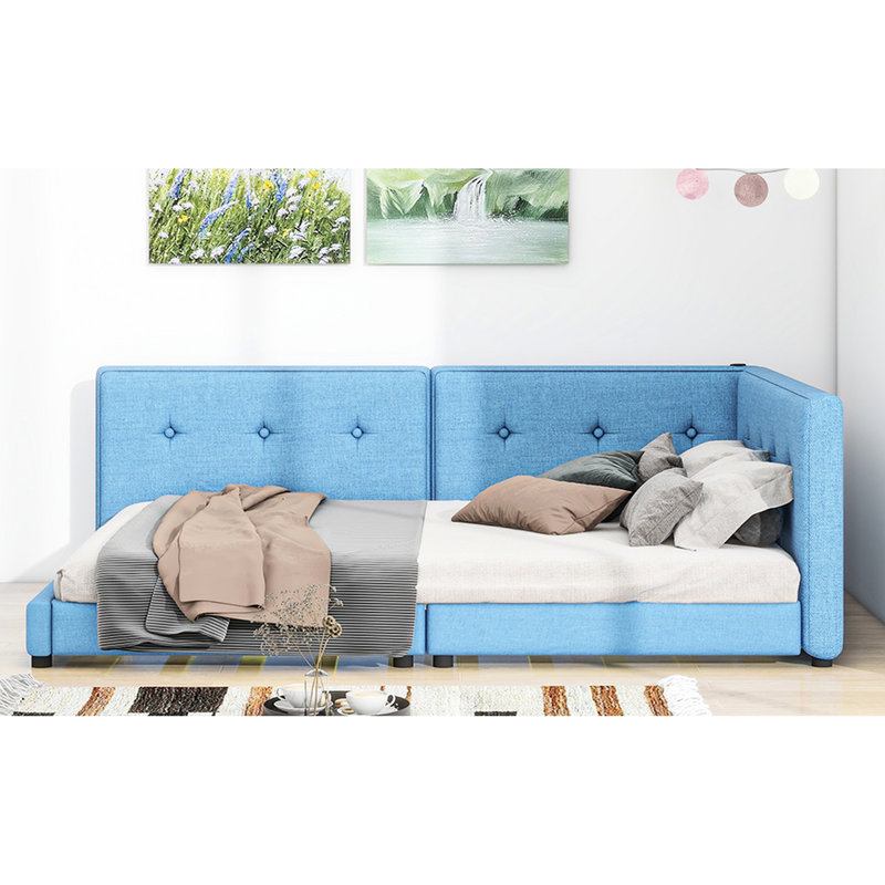 Grand lit tapissier grand format bleu, Grand lit, Bleu
