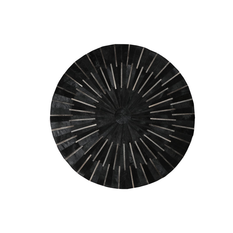 Tapis noir en cuir de vache Juwairia, Rond 10pi