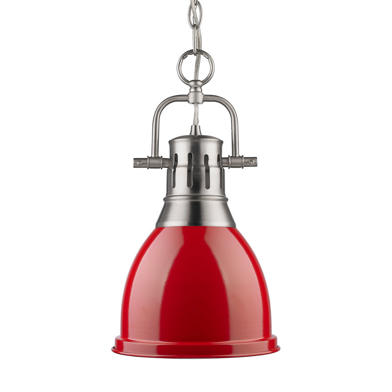 Luminaire suspendu unique à 1 lumière Alethia sans accents de matériau secondaire ou d'accent, Étain, Rouge