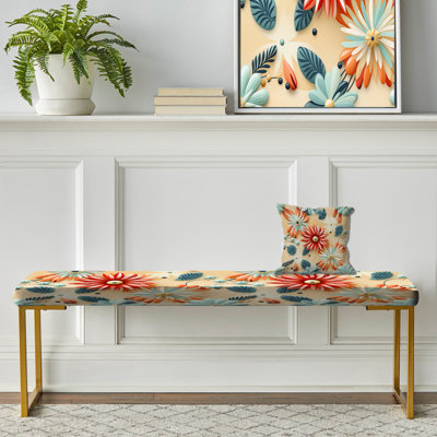 Pastel Flower Retro Revival Collage - Eclectic Upholstered Gold Bench