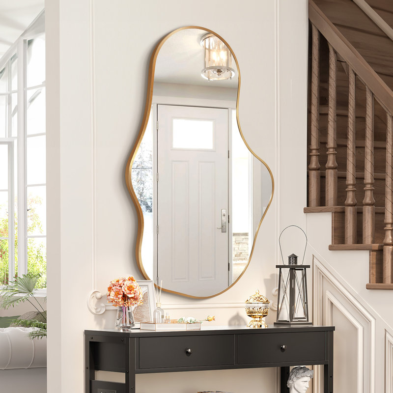 Irregular Wall Mirror, Asymmetrical Bathroom Vanity Mirror with Metal Frame, Modern Decorative Mirror, Gold