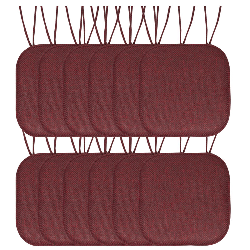 Herringbone Stitch Memory Foam Non-Slip 16" x 16" Chair Cushion Pad with Ties, Burgundy, 2