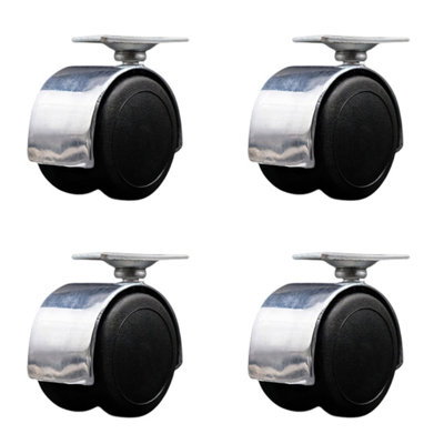 2 Inch Floor Safe Chrome Hooded Twin Wheel Caster Top Plate Set of 4 SCC