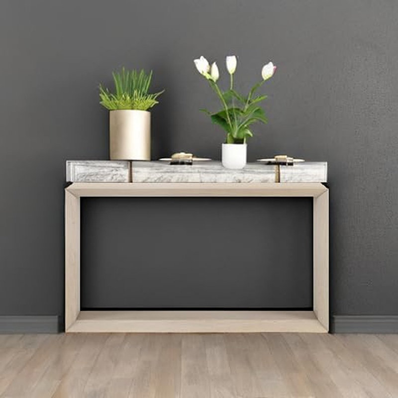 Console 55 po avec tablette inférieure en bois d'aulne blanc