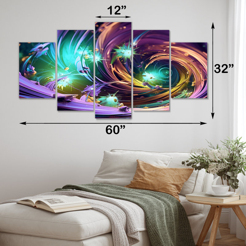  «Purple and Green Fractal Fusion I - Abstract Fractal Multipanel Wall Art, ensemble