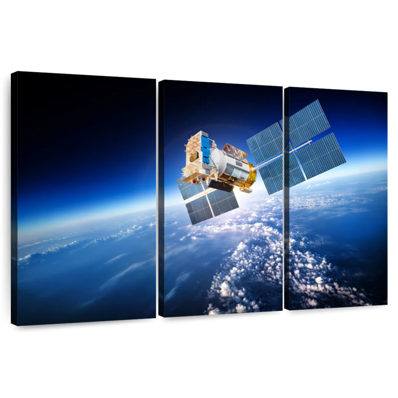  «Satellite planant au-dessus de la Terre, H 24 po x l 38 po