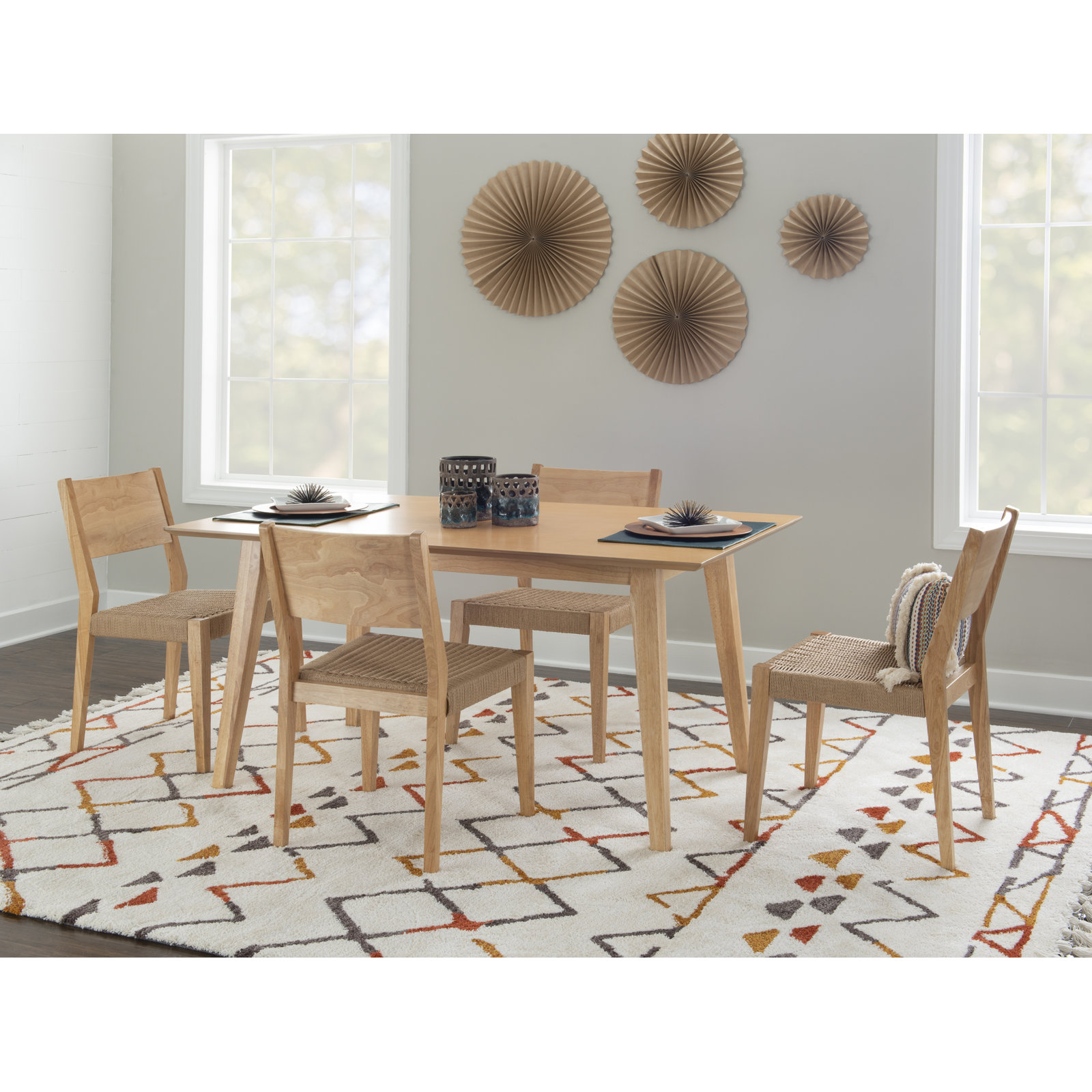 Corrine Dining Set, 5 Pieces: Table, 4 Chairs, Natural