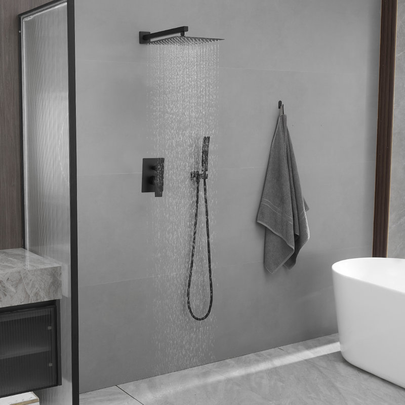 10 In. Showerhead Single Handle 2-Spray Square Shower Faucet 2.5 GPM With Adjustable Heads In  Valve Included, Matte Black