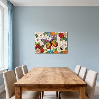 Animals Colorful Butterfly Floral Garden Pattern Print