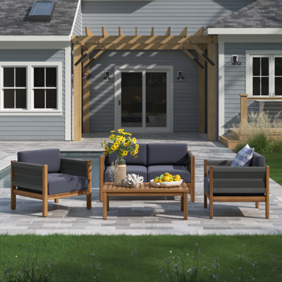 4-Piece 4-Person Acacia Wood Outdoor Conversation Set