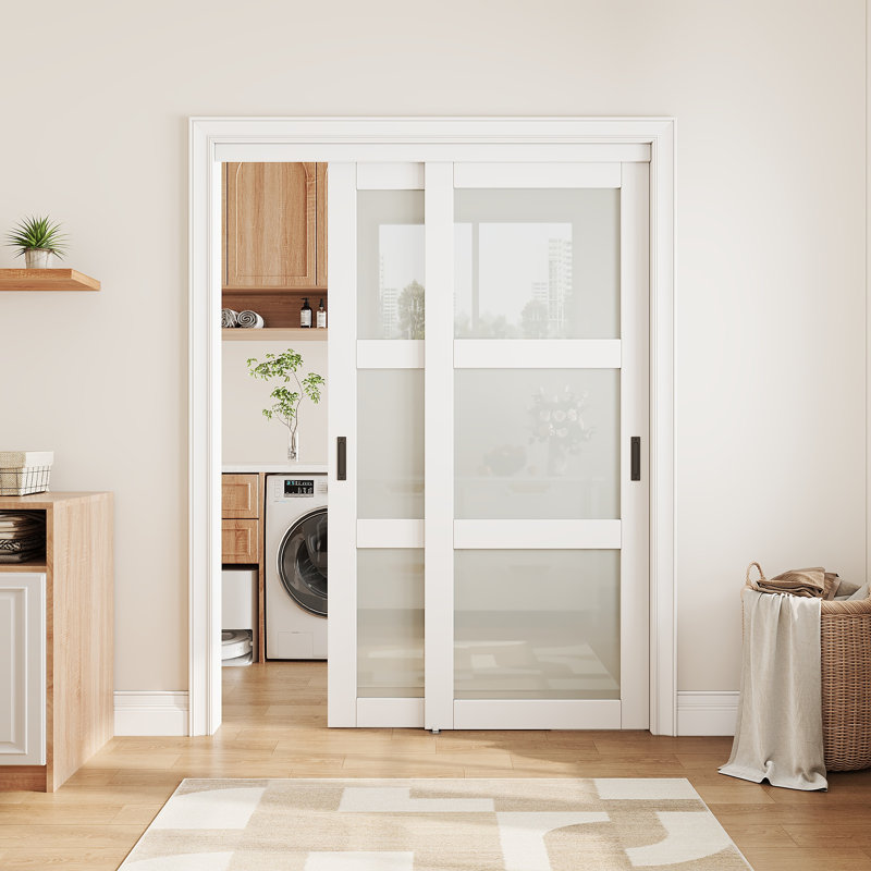 Porte coulissante en verre trempé givré 3-Lite 80 po H 80 po, 60"×80"