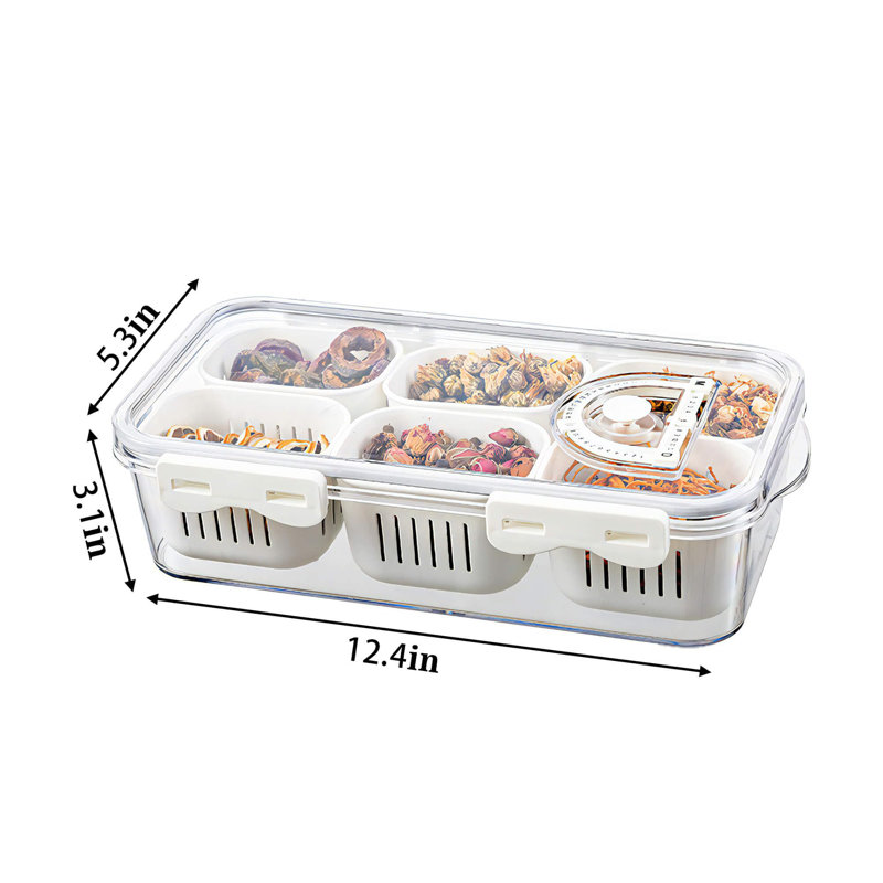 Divided Food Tray With Lid Stackable Snack Box, 6 Small Dividers, Transparent