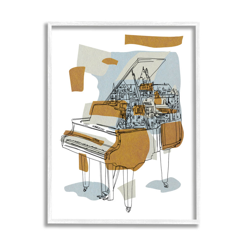 «Urban Town», art de la giclée au piano par Melissa Wang, H 30 po x l 24 po x P 1,5 po, Giclée encadrée blanc bord de mer