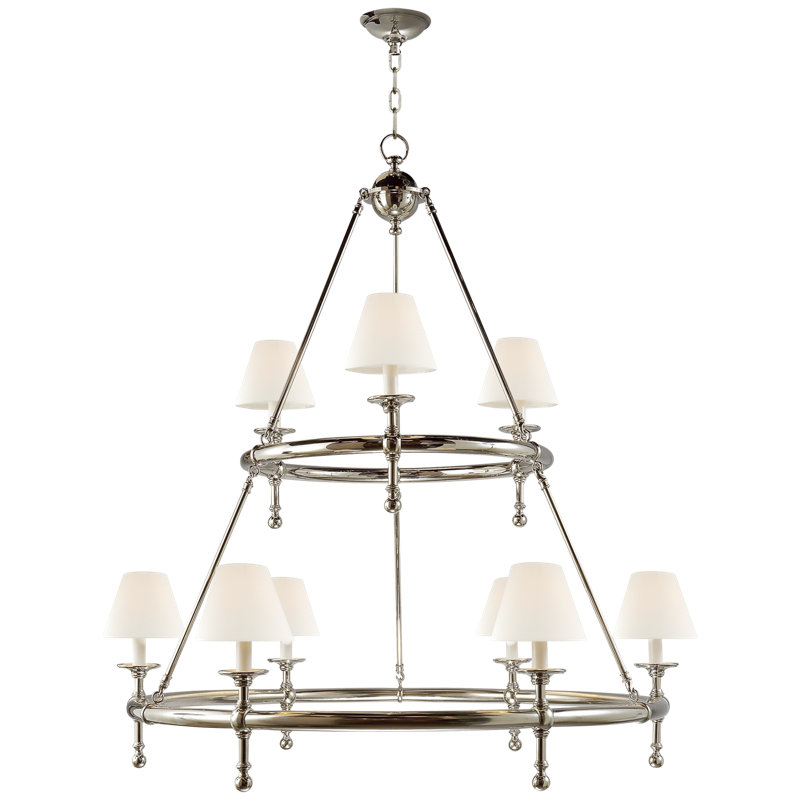 Chapman & Myers Classic Two-Tier Ring Chandelier, Polished Nickel, Fabric